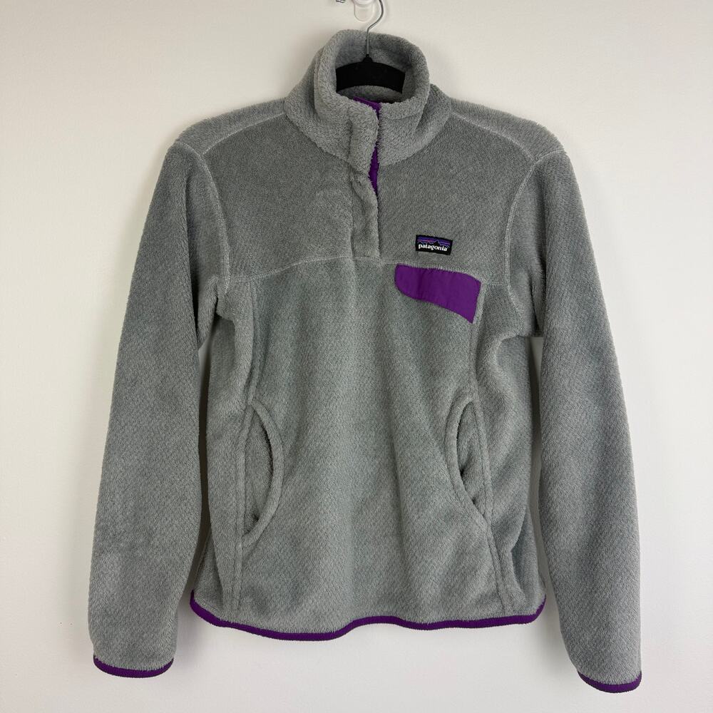 Patagonia Womens Fleece Retool Quarter Snap Gray/Purple Cozy Sweatshirt Small